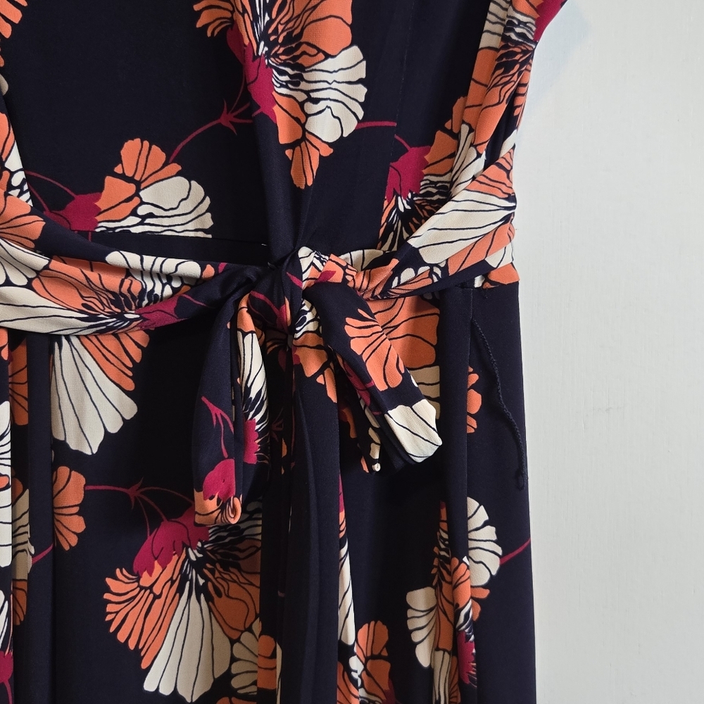 Floral Sleeveless Wrap Dress - Dark blue and Orange 20W - Picture 3 of 5